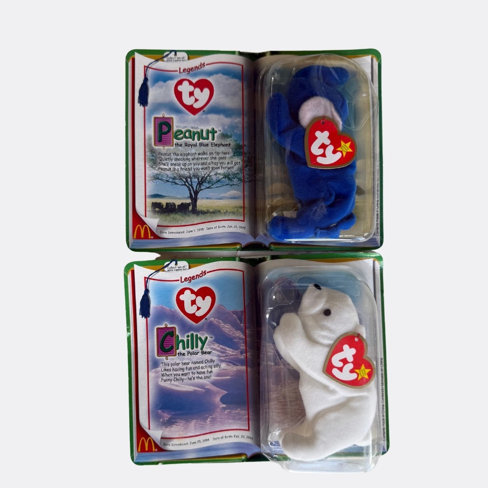 Vintage TY Teenie Beanie Babies Legends 1994 McDonald's – Chilly & Peanut NEW